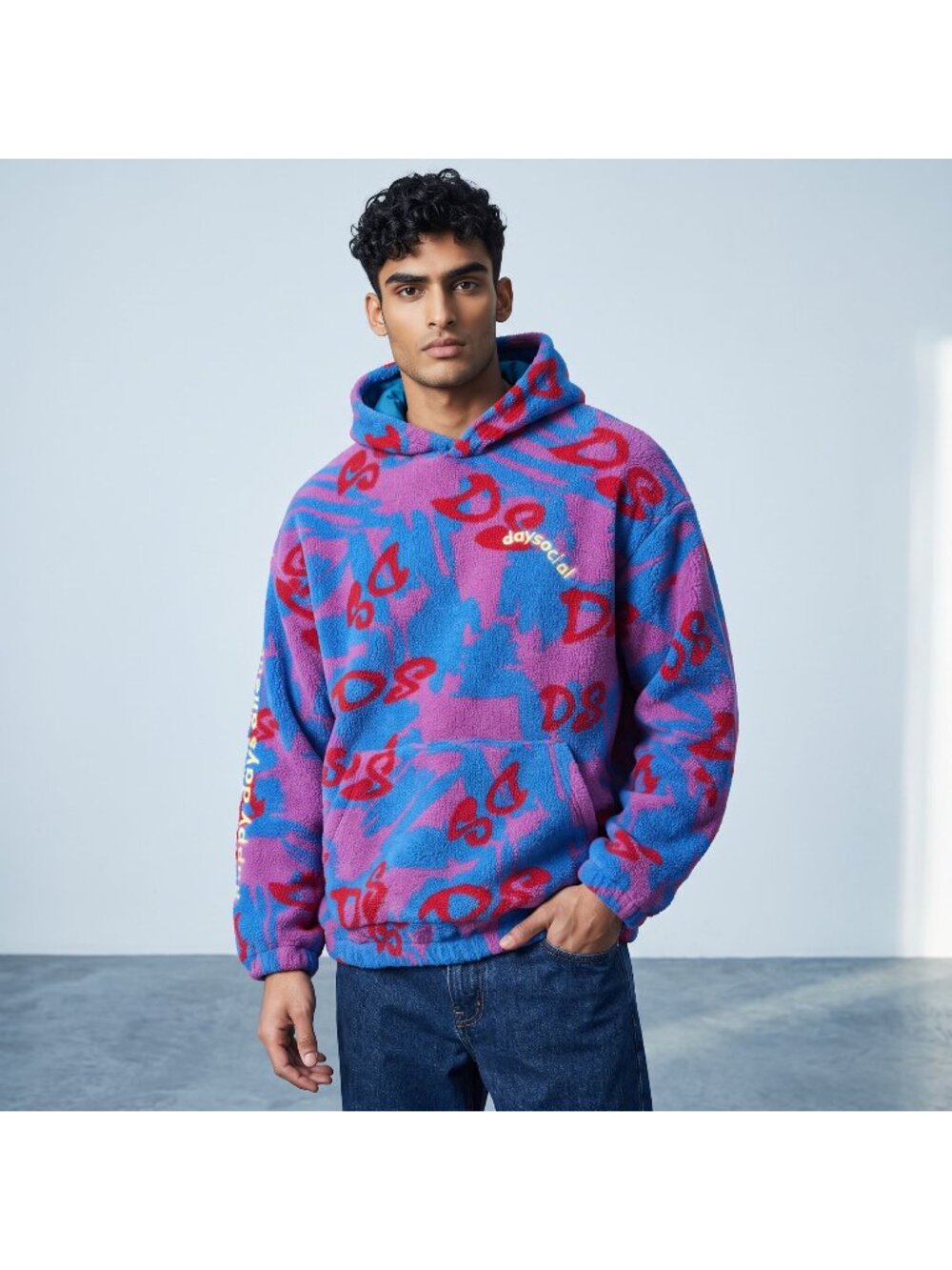 ASOS DESIGN Daysocial Hoodie 2XL Multicolor Abstract Streetwear Fleece Pullover